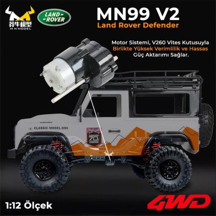 MN Model MN99 V2 1/12 Land Rover Defender D90 4WD RC Model Crawler Offroad Uzaktan Kumandalı Araba Truck RTR Beyaz+Dahili Işık Seti - Thumbnail