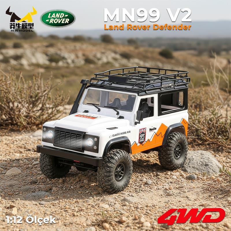 MN Model MN99 V2 1/12 Land Rover Defender D90 4WD RC Model Crawler Offroad Uzaktan Kumandalı Araba Truck RTR Beyaz+Dahili Işık Seti MN-99