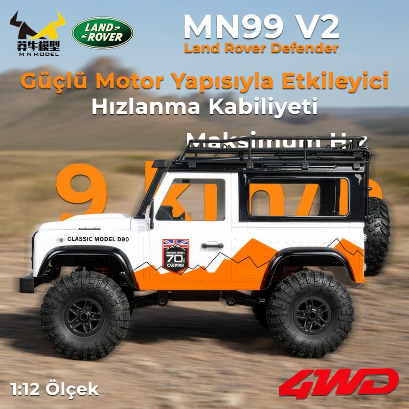 MN Model MN99 V2 1/12 Land Rover Defender D90 4WD RC Model Crawler Offroad Uzaktan Kumandalı Araba Truck RTR Beyaz+Dahili Işık Seti MN-99