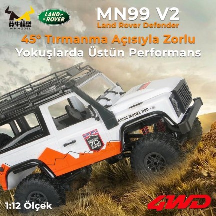 MN Model MN99 V2 1/12 Land Rover Defender D90 4WD RC Model Crawler Offroad Uzaktan Kumandalı Araba Truck RTR Beyaz+Dahili Işık Seti MN-99 - Thumbnail