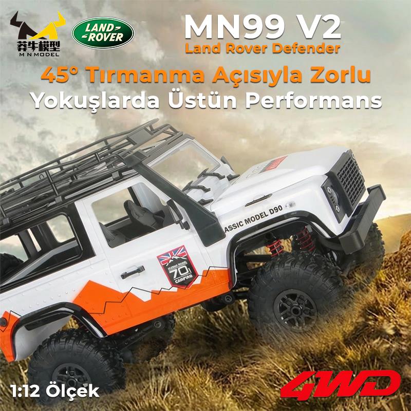 MN Model MN99 V2 1/12 Land Rover Defender D90 4WD RC Model Crawler Offroad Uzaktan Kumandalı Araba Truck RTR Beyaz+Dahili Işık Seti MN-99