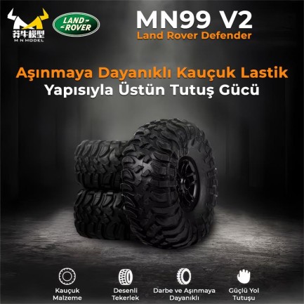 MN Model MN99 V2 1/12 Land Rover Defender D90 4WD RC Model Crawler Offroad Uzaktan Kumandalı Araba Truck RTR Beyaz+Dahili Işık Seti MN-99 - Thumbnail