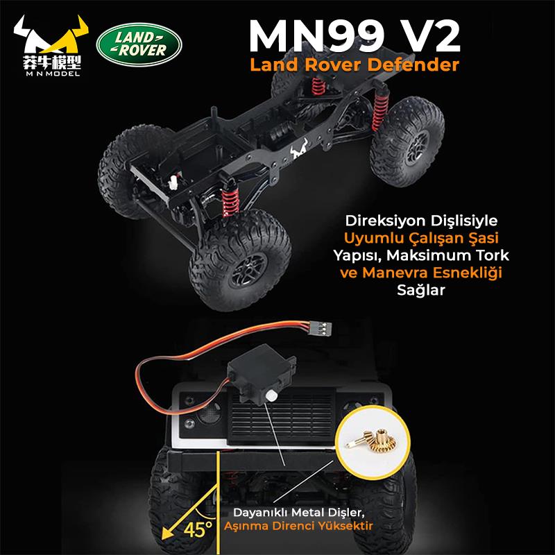 MN Model MN99 V2 1/12 Land Rover Defender D90 4WD RC Model Crawler Offroad Uzaktan Kumandalı Araba Truck RTR Beyaz+Dahili Işık Seti MN-99