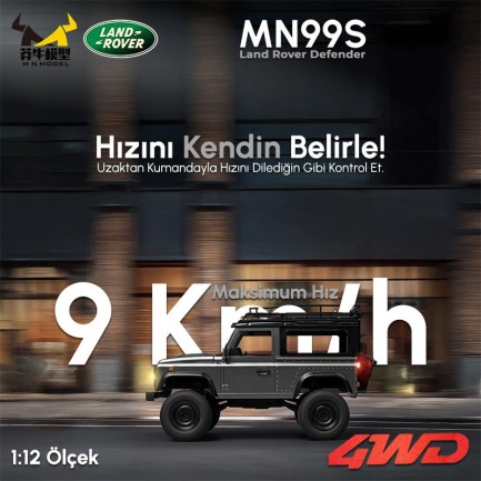 MN Model MN99S V2 1/12 Land Rover Defender 4WD RC Model Crawler Offroad Uzaktan Kumandalı Araba Truck RTR Lisanslı Gümüş+Dahili Işık Seti MN-99S V2 - Thumbnail
