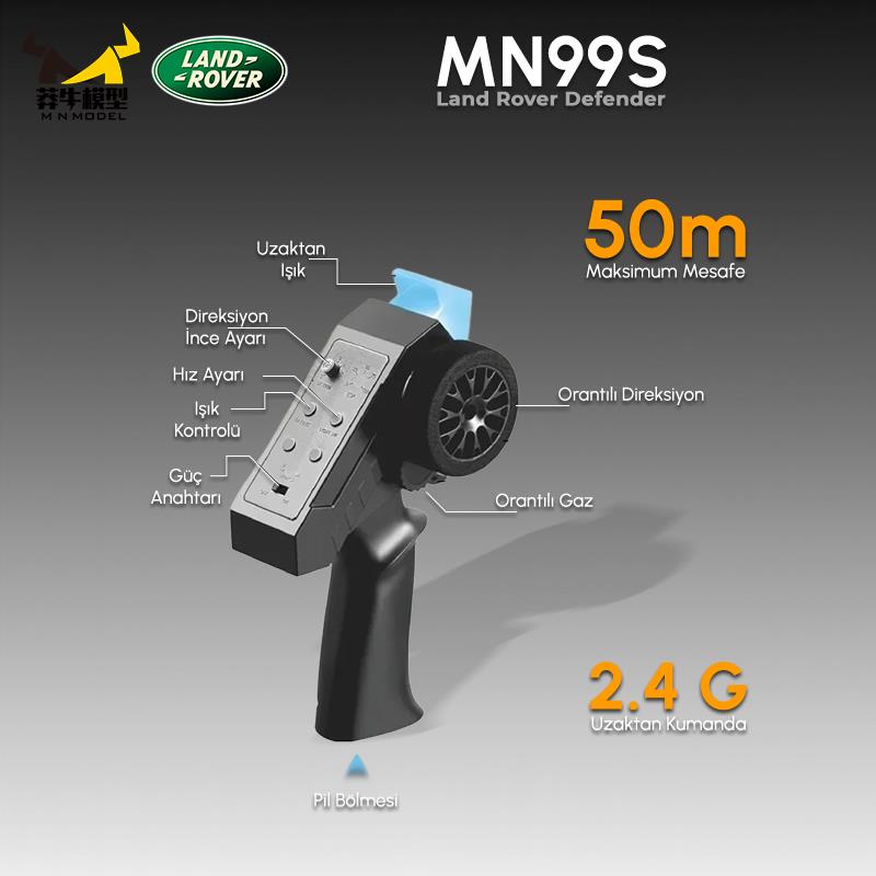 MN Model MN99S V2 1/12 Land Rover Defender 4WD RC Model Crawler Offroad Uzaktan Kumandalı Araba Truck RTR Lisanslı Gümüş+Dahili Işık Seti MN-99S V2