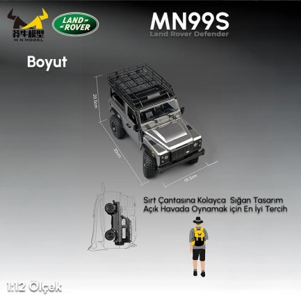 MN Model MN99S V2 1/12 Land Rover Defender 4WD RC Model Crawler Offroad Uzaktan Kumandalı Araba Truck RTR Lisanslı Gümüş+Dahili Işık Seti MN-99S V2 - Thumbnail