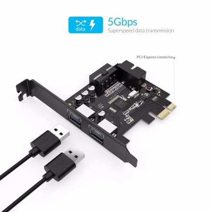 ORICO-2 Ports USB3.0 PCI-E Expansion Card with 1 * 19 Pin Slot - Thumbnail