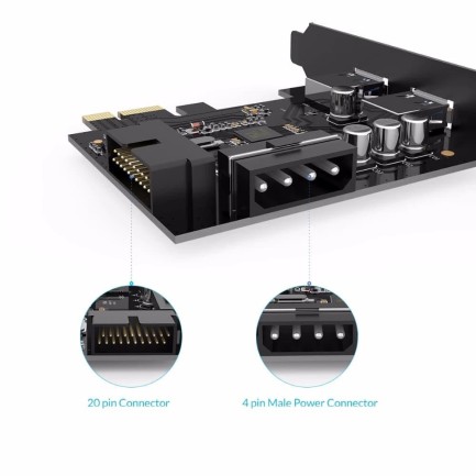 ORICO-2 Ports USB3.0 PCI-E Expansion Card with 1 * 19 Pin Slot - Thumbnail