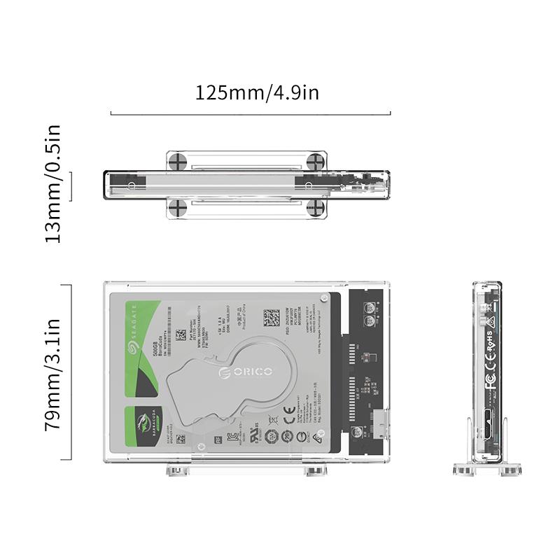 ORICO-2.5 inch Transparent USB3.0 Hard Drive Enclosure with Stand (USB3.0 Micro-B)