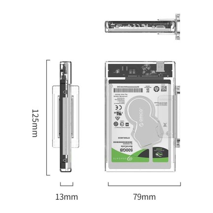 ORICO-2.5 inch Transparent USB3.0 Hard Drive Enclosure with Stand (USB3.1 Type-C) - Thumbnail