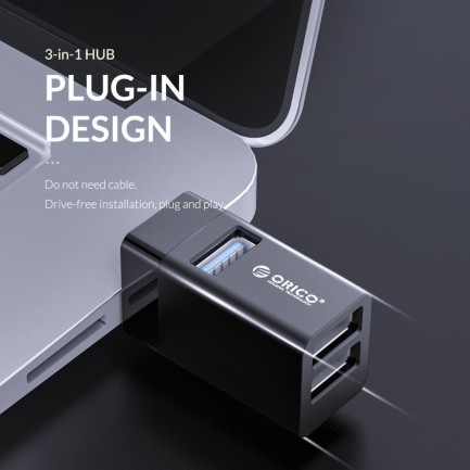 ORICO-3 IN 1 MINI USB HUB (USB3.0*1,USB2.0*2) Siyah - Thumbnail