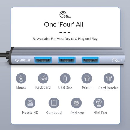 ORICO 4 Ports USB-A To USB3.0 HUB (USB3.0*1, USB2.0*3) - Thumbnail