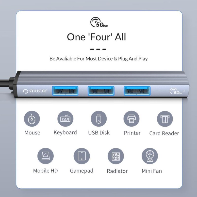 ORICO 4 Ports USB-A To USB3.0 HUB (USB3.0*1, USB2.0*3)