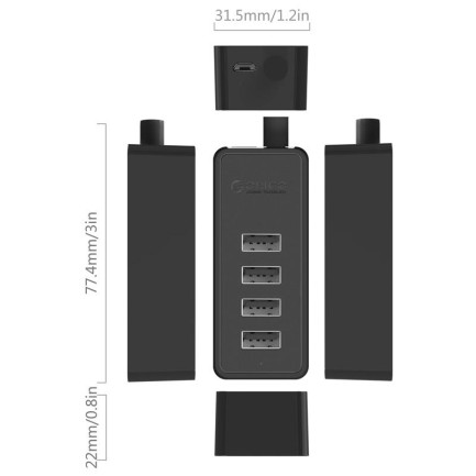 ORICO-4 Ports USB2.0 HUB 100cm (USB2.0 Type-A*4) - Thumbnail