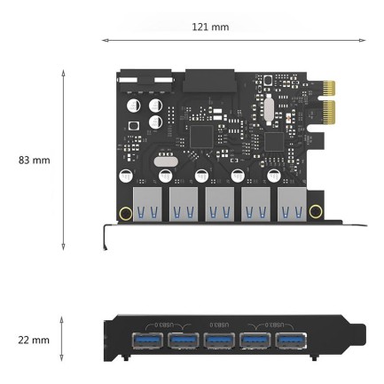 ORICO-5 Ports USB3.0 PCI-E Expansion Card with Dual Chip - Thumbnail