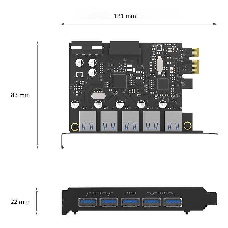 ORICO-5 Ports USB3.0 PCI-E Expansion Card with Dual Chip