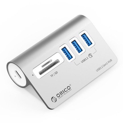 Orico Aluminum Alloy 3 Port USB3.2 Type-A HUB with Card Reader - Thumbnail