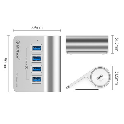 Orico Aluminum Alloy 4-Port USB3.2 Gen 1 Type-A HUB - Thumbnail