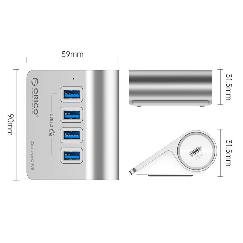Orico Aluminum Alloy 4-Port USB3.2 Gen 1 Type-A HUB