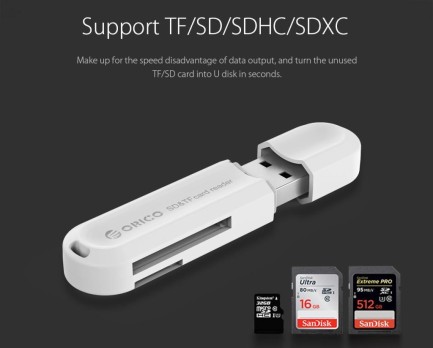 ORICO-USB3.0 Card Reader (TF*1, SD*1) Beyaz - Thumbnail