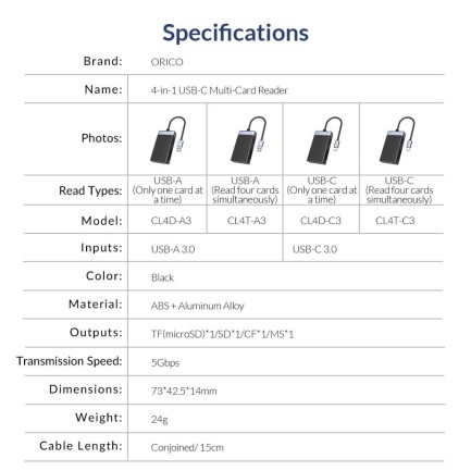 ORICO-USB3.0 Card Reader (USB-A 3.0) - Thumbnail