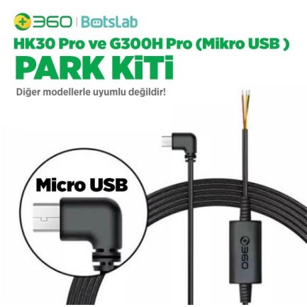 360+ Botslab G300H Pro/HK30 Pro Araç İçi Kamera 24 Saat Park Modu Kiti Akü Bağlantı Kablosu (Micro Usb) - Thumbnail