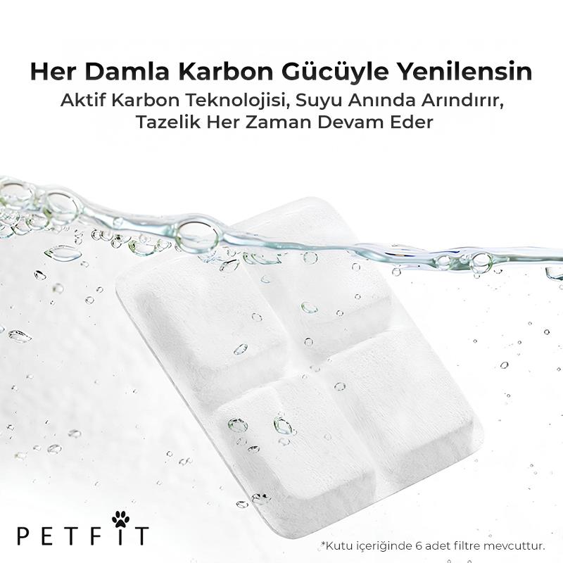 Petfit Aqua Flow 4L Akıllı Otomatik Kedi Köpek Su Pınarı Su Çeşmesi Su Şelalesi İçin Filtre (6 Adet)