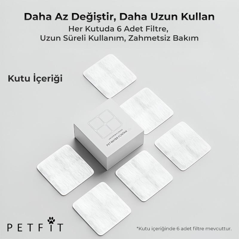 Petfit Aqua Flow 4L Akıllı Otomatik Kedi Köpek Su Pınarı Su Çeşmesi Su Şelalesi İçin Filtre (6 Adet)