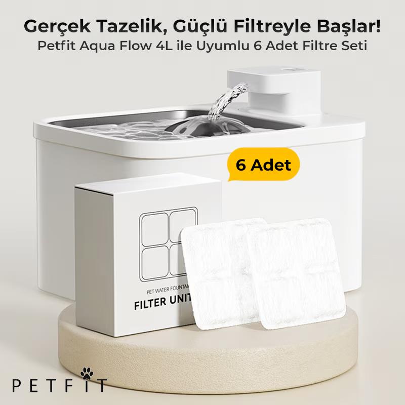 Petfit Aqua Flow 4L Akıllı Otomatik Kedi Köpek Su Pınarı Su Çeşmesi Su Şelalesi İçin Filtre (6 Adet)