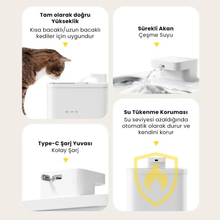 Petfit Aqua Flow 4L Çelik Hazne Wi-Fi Bataryalı Akıllı Otomatik Kedi Köpek Su Pınarı Su Çeşmesi Su Şelalesi (Ultra Sessiz+UV Filtre+Akıllı Sensör) - Thumbnail