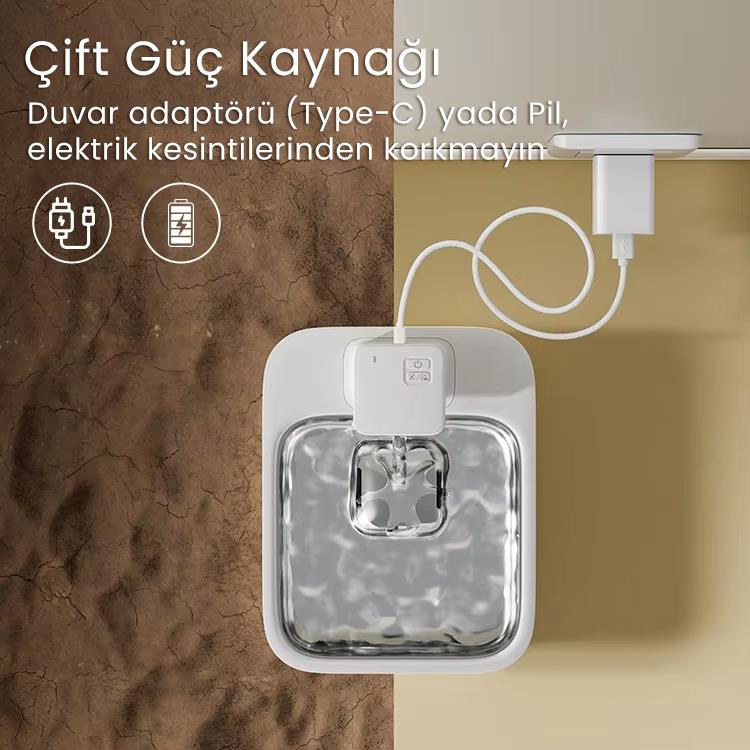 Petfit Aqua Flow 4L Çelik Hazne Wi-Fi Bataryalı Akıllı Otomatik Kedi Köpek Su Pınarı Su Çeşmesi Su Şelalesi (Ultra Sessiz+UV Filtre+Akıllı Sensör)