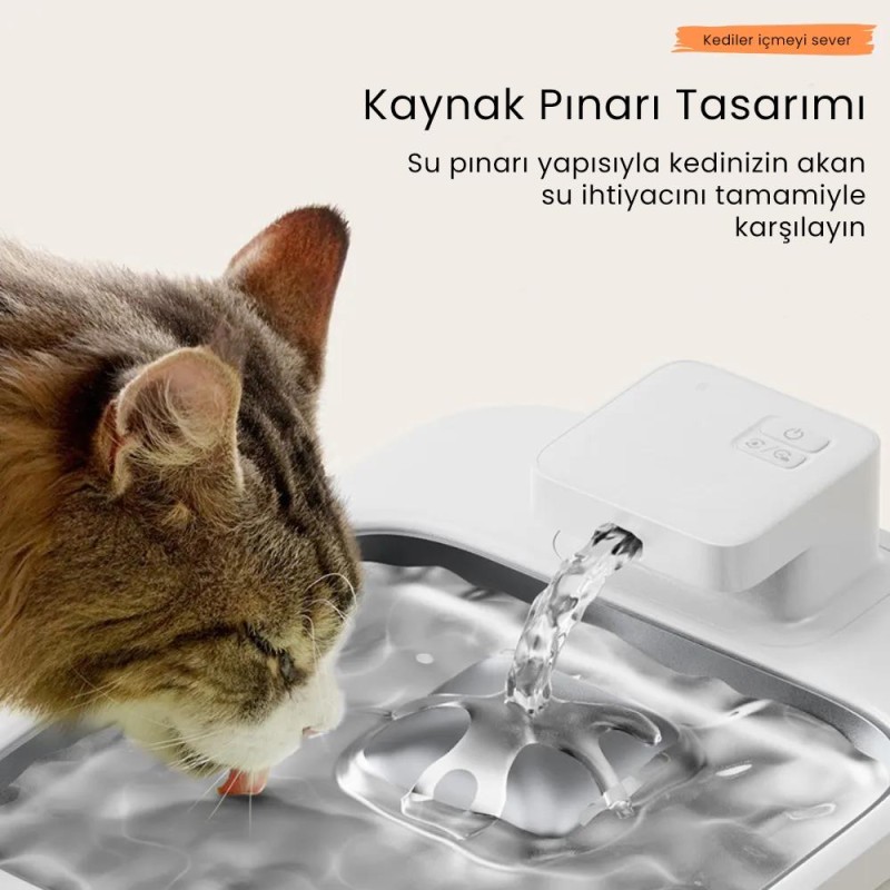 Petfit Aqua Flow 4L Çelik Hazne Wi-Fi Bataryalı Akıllı Otomatik Kedi Köpek Su Pınarı Su Çeşmesi Su Şelalesi (Ultra Sessiz+UV Filtre+Akıllı Sensör)