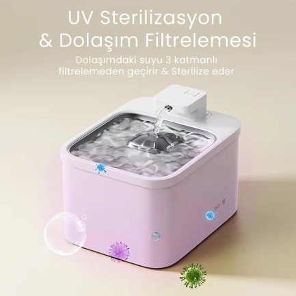Petfit Aqua Flow 4L Çelik Hazne Wi-Fi Bataryalı Akıllı Otomatik Kedi Köpek Su Pınarı Su Çeşmesi Su Şelalesi (Ultra Sessiz+UV Filtre+Akıllı Sensör) - Thumbnail