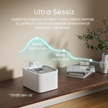 Petfit Aqua Flow 4L Çelik Hazne Wi-Fi Bataryalı Akıllı Otomatik Kedi Köpek Su Pınarı Su Çeşmesi Su Şelalesi (Ultra Sessiz+UV Filtre+Akıllı Sensör) - Thumbnail