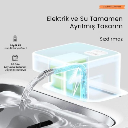 Petfit Aqua Flow 4L Çelik Hazne Wi-Fi Bataryalı Akıllı Otomatik Kedi Köpek Su Pınarı Su Çeşmesi Su Şelalesi (Ultra Sessiz+UV Filtre+Akıllı Sensör) - Thumbnail