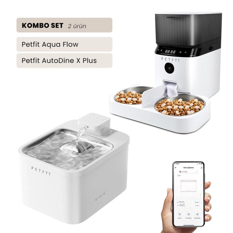 Petfit Aqua Flow WiFi Akıllı Bataryalı Otomatik Kedi Köpek Su Pınarı Çeşmesi Şelalesi+Petfit AutoDine X Plus 5L Wi-Fi Kameralı Akıllı Otomatik Mama Kabı Besleme Ünitesi Bundle Petfit Aqua Flow WiFi Akıllı Bataryalı Otomatik Kedi Köpek Su Pınarı Çeşmesi Şelalesi+Petfit AutoDine X Plus 5L Wi-Fi Kameralı Akıllı Otomatik Mama Kabı Besleme Ünitesi Bundle