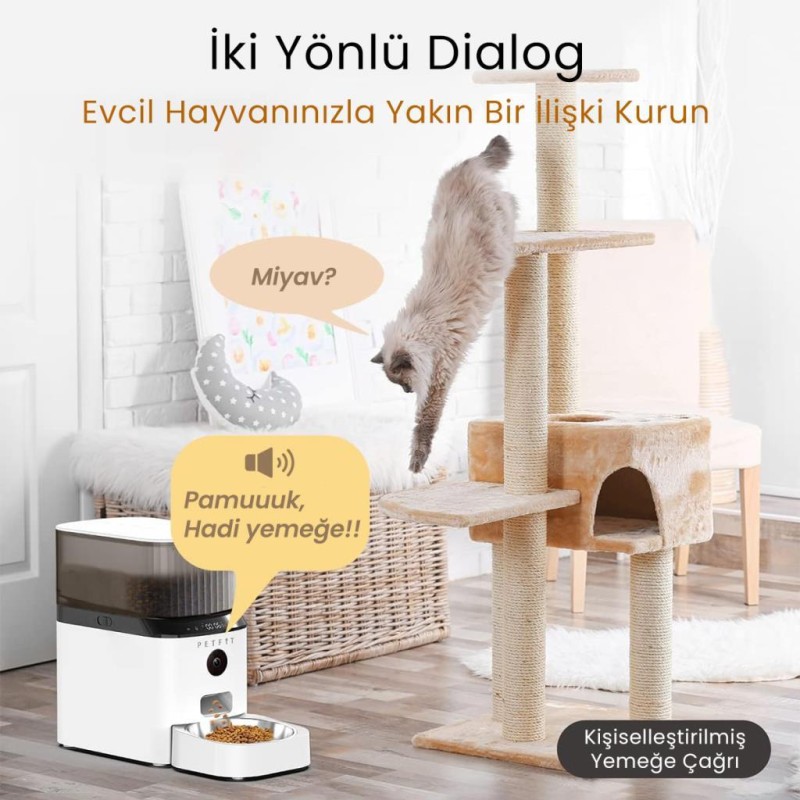Petfit AutoDine X 5L Wi-Fi Kameralı Akıllı Otomatik Kedi Köpek Mama Kabı Besleme Ünitesi (Sesli Komut+Çelik Kase+APP Kontrol)