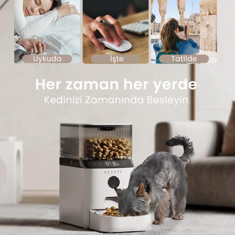 Petfit AutoDine X 5L Wi-Fi Kameralı Akıllı Otomatik Kedi Köpek Mama Kabı Besleme Ünitesi (Sesli Komut+Çelik Kase+APP Kontrol)
