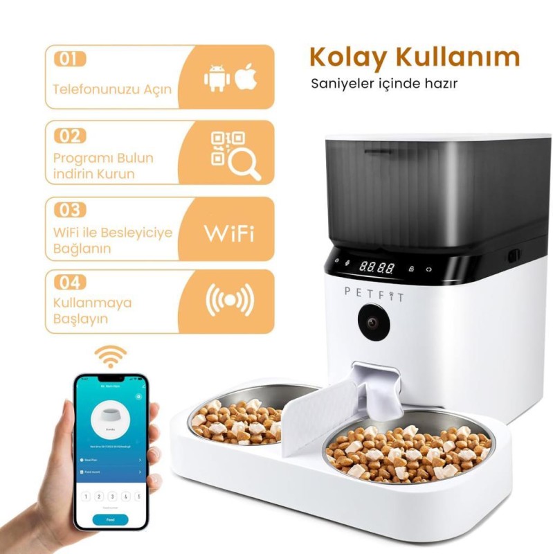 Petfit AutoDine X Plus 5L Wi-Fi Kameralı Çift Kase Akıllı Otomatik Kedi Köpek Mama Kabı Besleme Ünitesi (Sesli Komut+Çelik Kase+APP Kontrol)