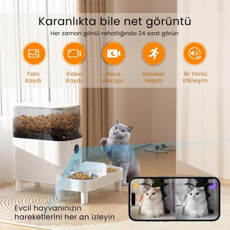Petfit AutoDine X Plus 5L Wi-Fi Kameralı Çift Kase Akıllı Otomatik Kedi Köpek Mama Kabı Besleme Ünitesi (Sesli Komut+Çelik Kase+APP Kontrol)