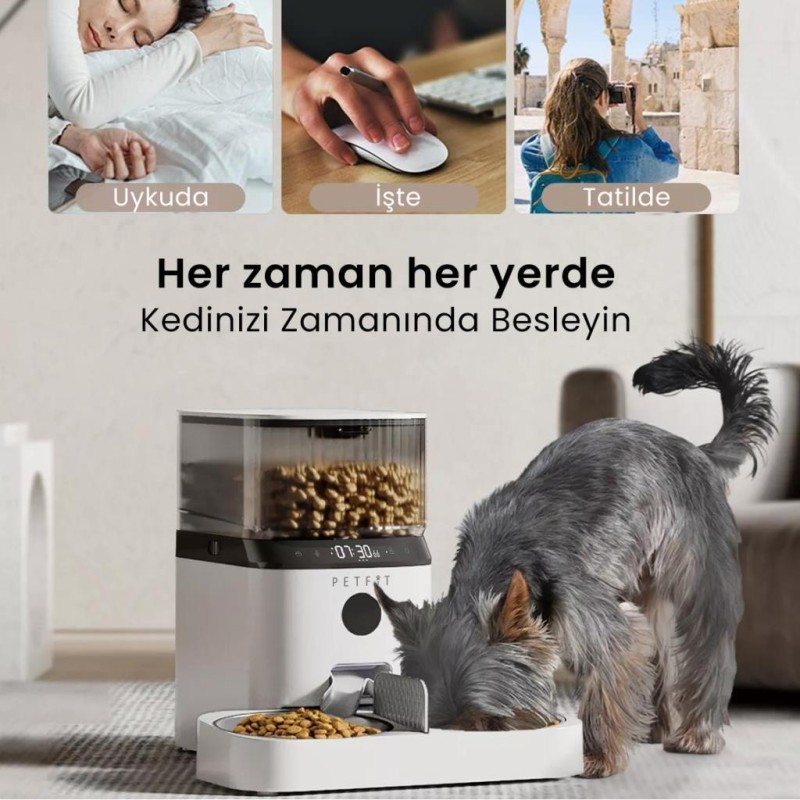 Petfit AutoDine X Plus 5L Wi-Fi Kameralı Çift Kase Akıllı Otomatik Kedi Köpek Mama Kabı Besleme Ünitesi (Sesli Komut+Çelik Kase+APP Kontrol)