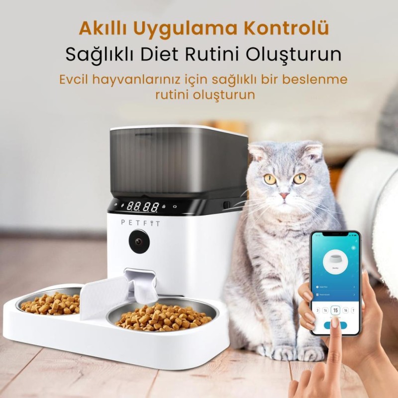 Petfit AutoDine X Plus 5L Wi-Fi Kameralı Çift Kase Akıllı Otomatik Kedi Köpek Mama Kabı Besleme Ünitesi (Sesli Komut+Çelik Kase+APP Kontrol)