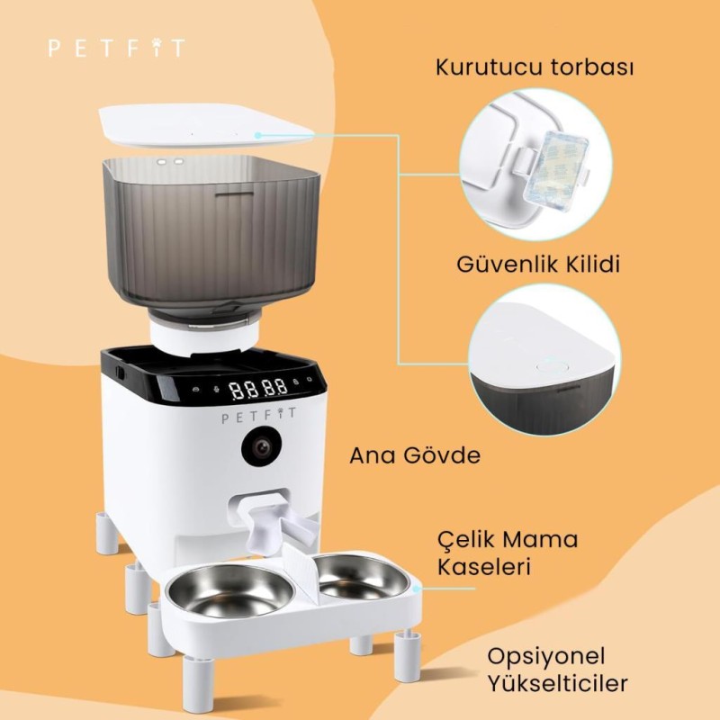 Petfit AutoDine X Plus 5L Wi-Fi Kameralı Çift Kase Akıllı Otomatik Kedi Köpek Mama Kabı Besleme Ünitesi (Sesli Komut+Çelik Kase+APP Kontrol)