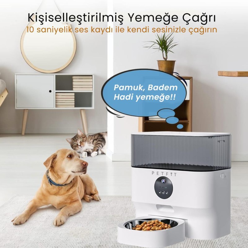Petfit CatMax Pro 5L Wi-Fi Kameralı Akıllı Otomatik Kedi Köpek Mama Kabı Besleme Ünitesi (Sesli Komut+Çelik Kase+APP Kontrol)