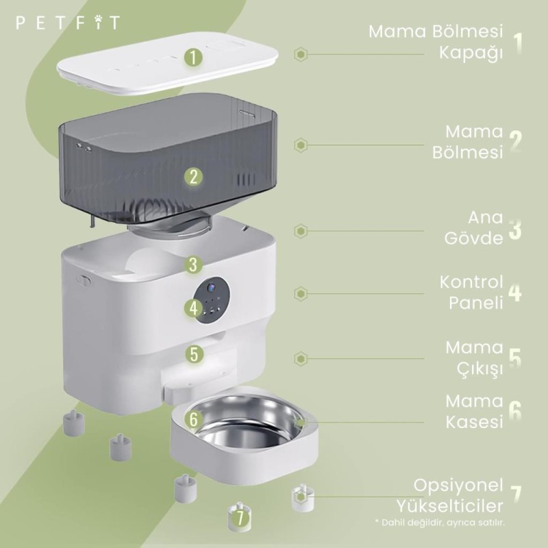 Petfit CatMax Pro 5L Wi-Fi Kameralı Akıllı Otomatik Kedi Köpek Mama Kabı Besleme Ünitesi (Sesli Komut+Çelik Kase+APP Kontrol)