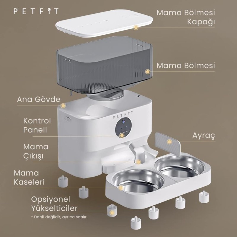 Petfit CatMax Pro Plus 5L Wi-Fi Kameralı Çift Kase Akıllı Otomatik Kedi Köpek Mama Kabı Besleme Ünitesi (Sesli Komut+Çelik Kase+APP Kontrol)