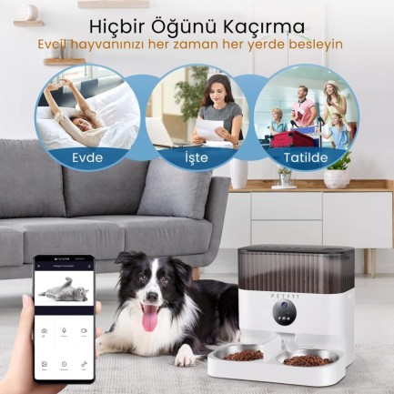 Petfit CatMax Pro Plus 5L Wi-Fi Kameralı Çift Kase Akıllı Otomatik Kedi Köpek Mama Kabı Besleme Ünitesi (Sesli Komut+Çelik Kase+APP Kontrol) - Thumbnail