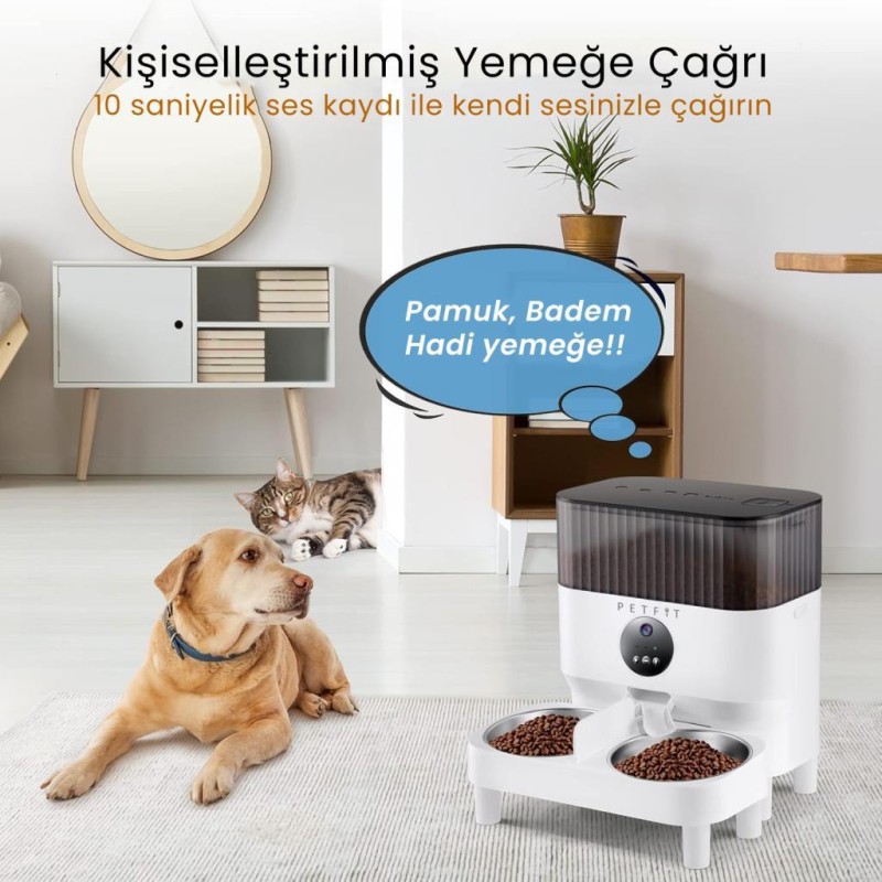 Petfit CatMax Pro Plus 5L Wi-Fi Kameralı Çift Kase Akıllı Otomatik Kedi Köpek Mama Kabı Besleme Ünitesi (Sesli Komut+Çelik Kase+APP Kontrol)