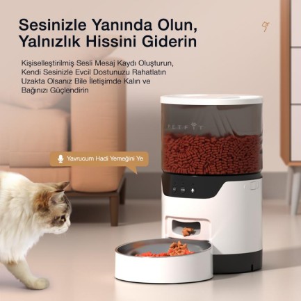 Petfit DU3L-WE 3L Wi-Fi Akıllı Otomatik Kedi Köpek Mama Kabı Besleme Ünitesi (Sesli Komut+Çelik Kase+APP Kontrol) - Thumbnail