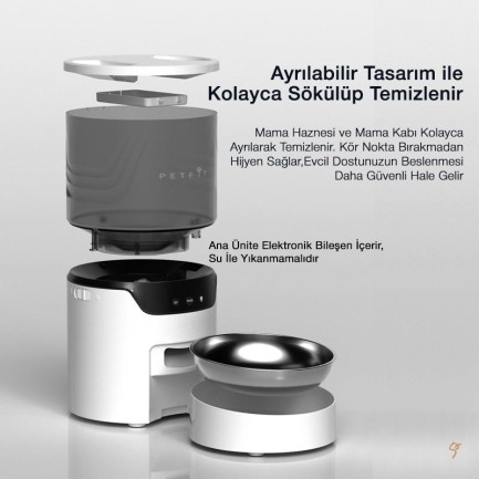 Petfit DU3L-WE 3L Wi-Fi Akıllı Otomatik Kedi Köpek Mama Kabı Besleme Ünitesi (Sesli Komut+Çelik Kase+APP Kontrol) - Thumbnail